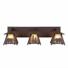  M35325AL-27 - Smoky Mountain Triple Bath Vanity Light - Mountain Bear - Almond Mica Shade - Rustic Brown Finish