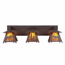  M35327AM-27 - Smoky Mountain Triple Bath Vanity Light - Mountain Moose - Amber Mica Shade - Rustic Brown Finish