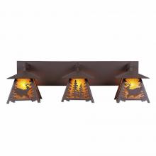  M35330AM-27 - Smoky Mountain Triple Bath Vanity Light - Mountain Deer - Amber Mica Shade - Rustic Brown Finish