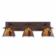  M35340AM-27 - Smoky Mountain Triple Bath Vanity Light - Spruce Cone - Amber Mica Shade - Rustic Brown Finish