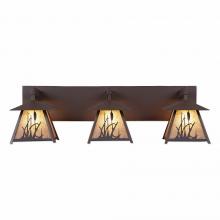  M35365AL-27 - Smoky Mountain Triple Bath Vanity Light - Cattails - Almond Mica Shade - Rustic Brown Finish