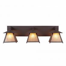  M35379AL-27 - Smoky Mountain Triple Bath Vanity Light - Northrim - Almond Mica Shade - Rustic Brown Finish