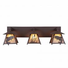  M35381AL-27 - Smoky Mountain Triple Bath Vanity Light - Trout - Almond Mica Shade - Rustic Brown Finish