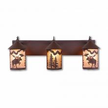  M38322AL-27 - Cascade Triple Bath Vanity Light - Alaska Moose - Almond Mica Shade - Rustic Brown Finish