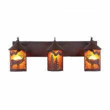  M38323AM-27 - Cascade Triple Bath Vanity Light - Valley Elk - Amber Mica Shade - Rustic Brown Finish