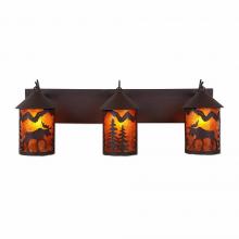  M38327AM-27 - Cascade Triple Bath Vanity Light - Mountain Moose - Amber Mica Shade - Rustic Brown Finish