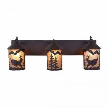  M38330AL-27 - Cascade Triple Bath Vanity Light - Mountain Deer - Almond Mica Shade - Rustic Brown Finish