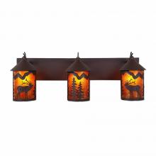  M38333AM-27 - Cascade Triple Bath Vanity Light - Mountain Elk - Amber Mica Shade - Rustic Brown Finish