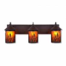  M38365AM-27 - Cascade Triple Bath Vanity Light - Cattails - Amber Mica Shade - Rustic Brown Finish