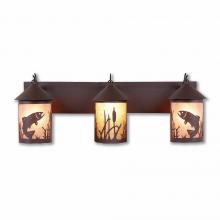  M38381AL-27 - Cascade Triple Bath Vanity Light - Trout - Almond Mica Shade - Rustic Brown Finish