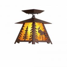  M47527AM-27 - Smoky Mountain Close-to-Ceiling Small - Mountain Moose - Amber Mica Shade - Rustic Brown Finish