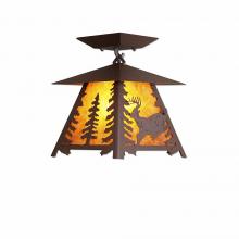  M47530AM-27 - Smoky Mountain Close-to-Ceiling Small - Mountain Deer - Amber Mica Shade - Rustic Brown Finish