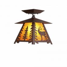  M47533AM-27 - Smoky Mountain Close-to-Ceiling Small - Mountain Elk - Amber Mica Shade - Rustic Brown Finish