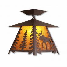  M47627AM-27 - Smoky Mountain Close-to-Ceiling Large - Mountain Moose - Amber Mica Shade - Rustic Brown Finish