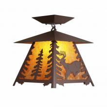  M47630AM-27 - Smoky Mountain Close-to-Ceiling Large - Mountain Deer - Amber Mica Shade - Rustic Brown Finish