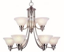  6549 BN - Perkins 9-Light, 9-Shade, Glass Bell, 2-Tier Chandelier with Chain