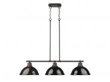 Golden Canada 3602-3LP RBZ-BK - Duncan 3-Light Linear Pendant in Rubbed Bronze with Black