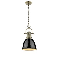 Golden Canada 3602-S AB-BK - Duncan Small Pendant with Chain in Aged Brass with Black