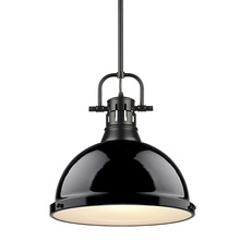  3604-L BLK-BK - Duncan 1 Light Pendant with Rod in Matte Black with a Black Shade