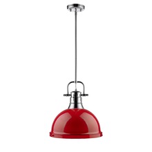 Golden Canada 3604-L CH-RD - Duncan 1 Light Pendant with Rod in Chrome with a Red Shade