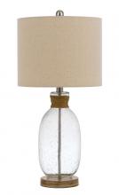  BO-3023TB - 150W 3 way Seymour bubbled glass table lamp with resin base and hardback drum linen shade