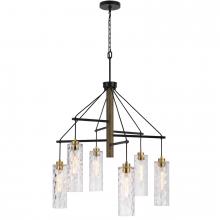 CAL Lighting FX-3788-6 - 60W X 6 Williston Rubber Wood Chandelier with Hanging Textured Glass Shades