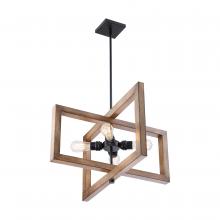  60/6825 - Beacon - 4 Light Large Pendant - Black and Honey Wood Finish