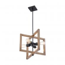  60/6827 - Beacon - 4 Light Small Pendant - Black and Honey Wood Finish