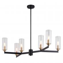  H0300 - Claremont 31.25-in. 6 Light Chandelier Matte Black with Autumn Brass