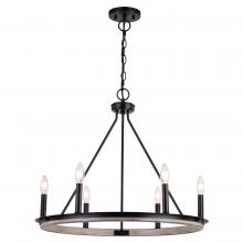  H0274 - Russel 24.75-in. 6 Light Chandelier Matte Black and Weathered Gray