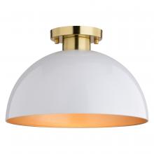 Vaxcel International C0305 - Devon 13-in. Semi Flush Glossy White and Satin Brass