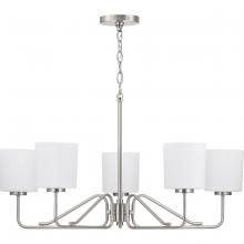  P400182-009 - Tobin Collection Five-Light Brushed Nickel Etched White Glass Modern Chandelier Light