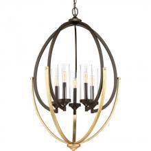  P400025-020 - Evoke Collection Five-Light Antique Bronze Clear Glass Luxe Chandelier Light