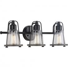  P300297-031 - Conway Collection 3-Light Matte Black Clear Seeded Farmhouse Bath Vanity Light