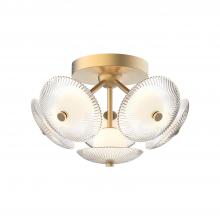  FM417606BGCR - Hera 16-in Brushed Gold/Clear Ribbed Glass LED Flush Mount