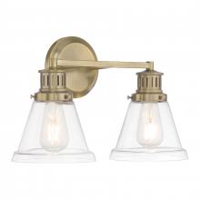  2402-AN-CL - Alden 16.25'' Wide 2-Light Vanity Light- Antique Brass, Clear